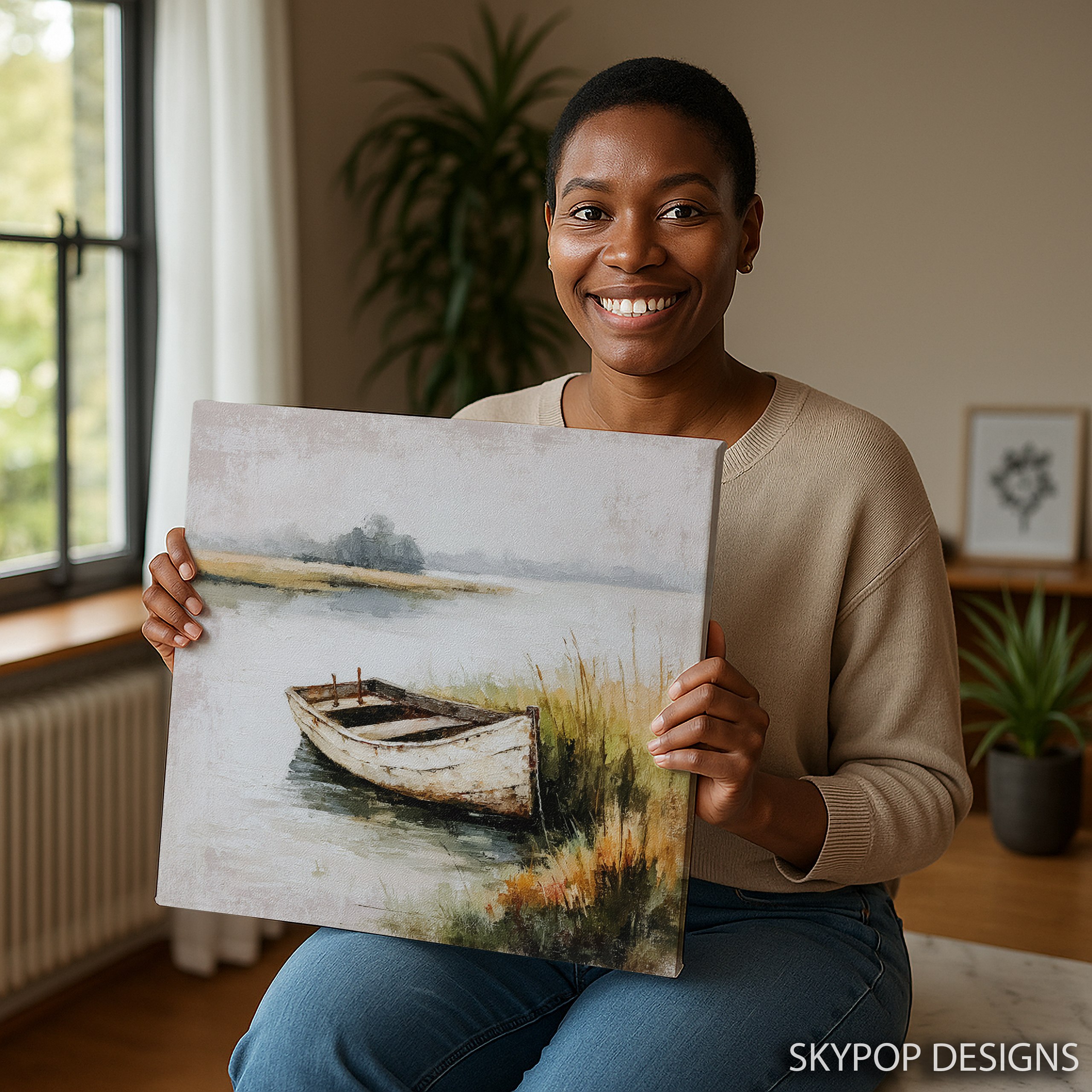 9.jpg Serene Lakeside Boat Art