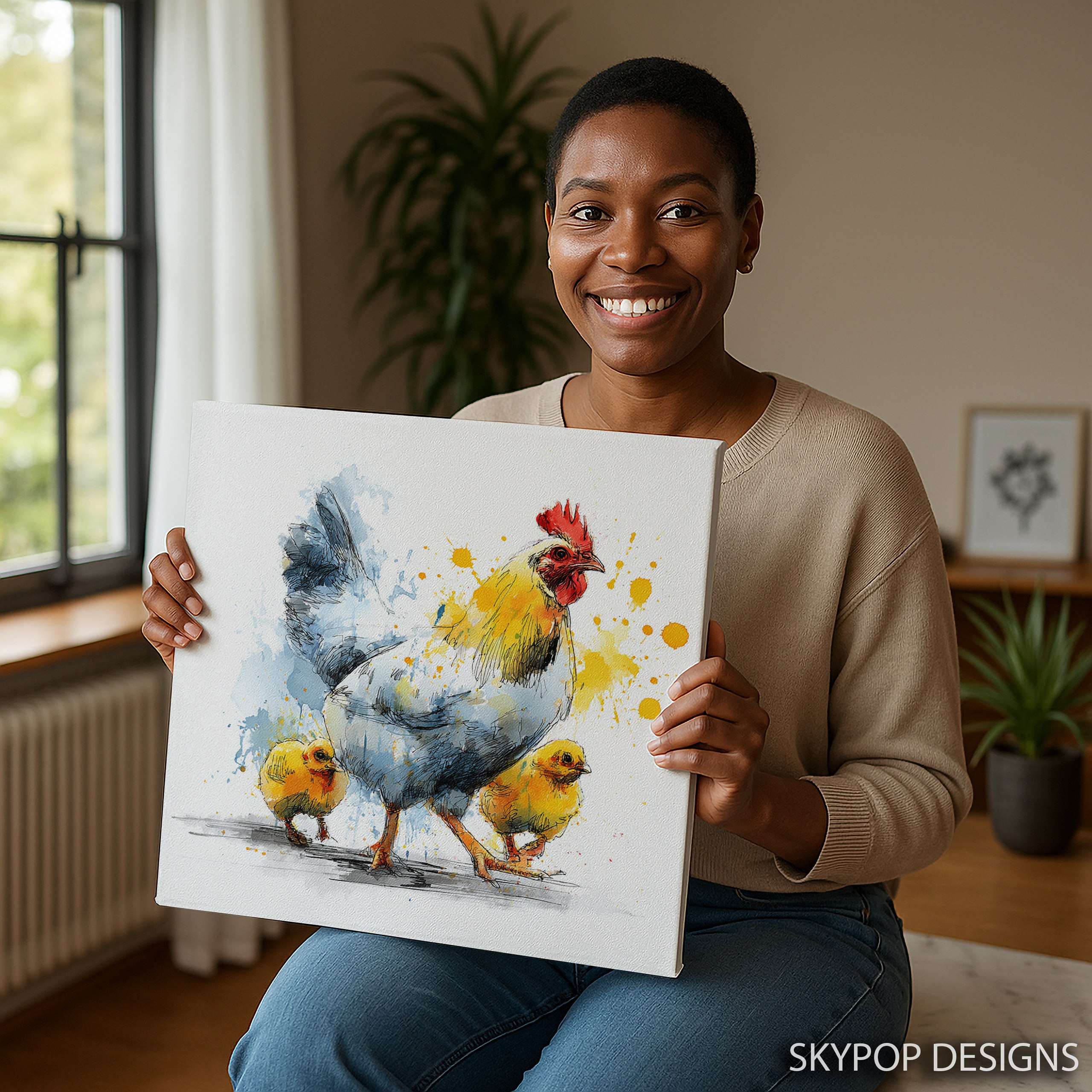 9.jpg Rooster and Chicks Art
