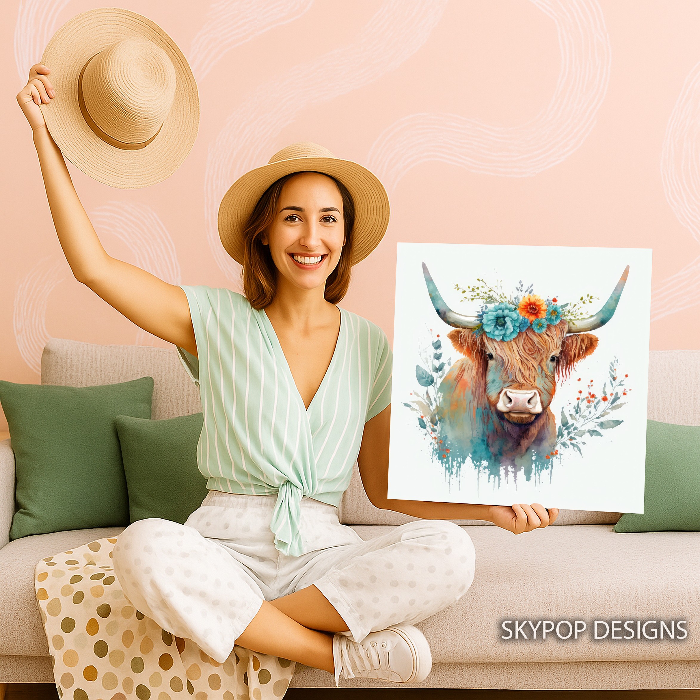 9.jpg Highland Cow Floral Crown Art