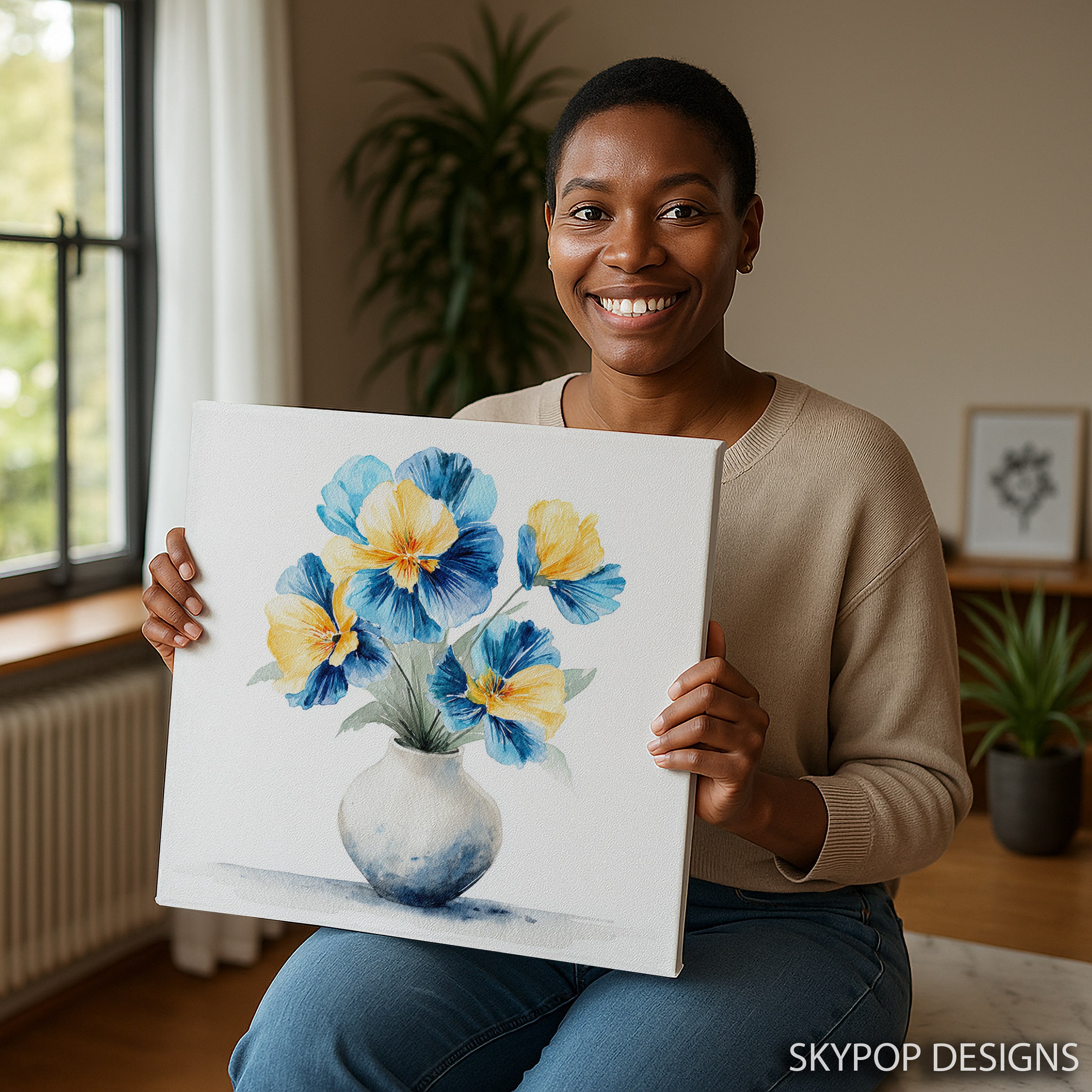 9.jpg Blue Yellow Pansy Bouquet Art