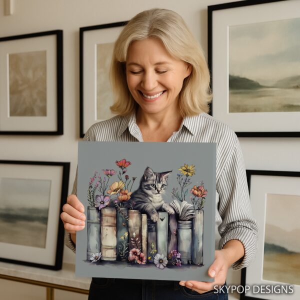 Cat and Books Art