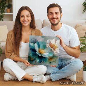 Teal Peony Bloom Art
