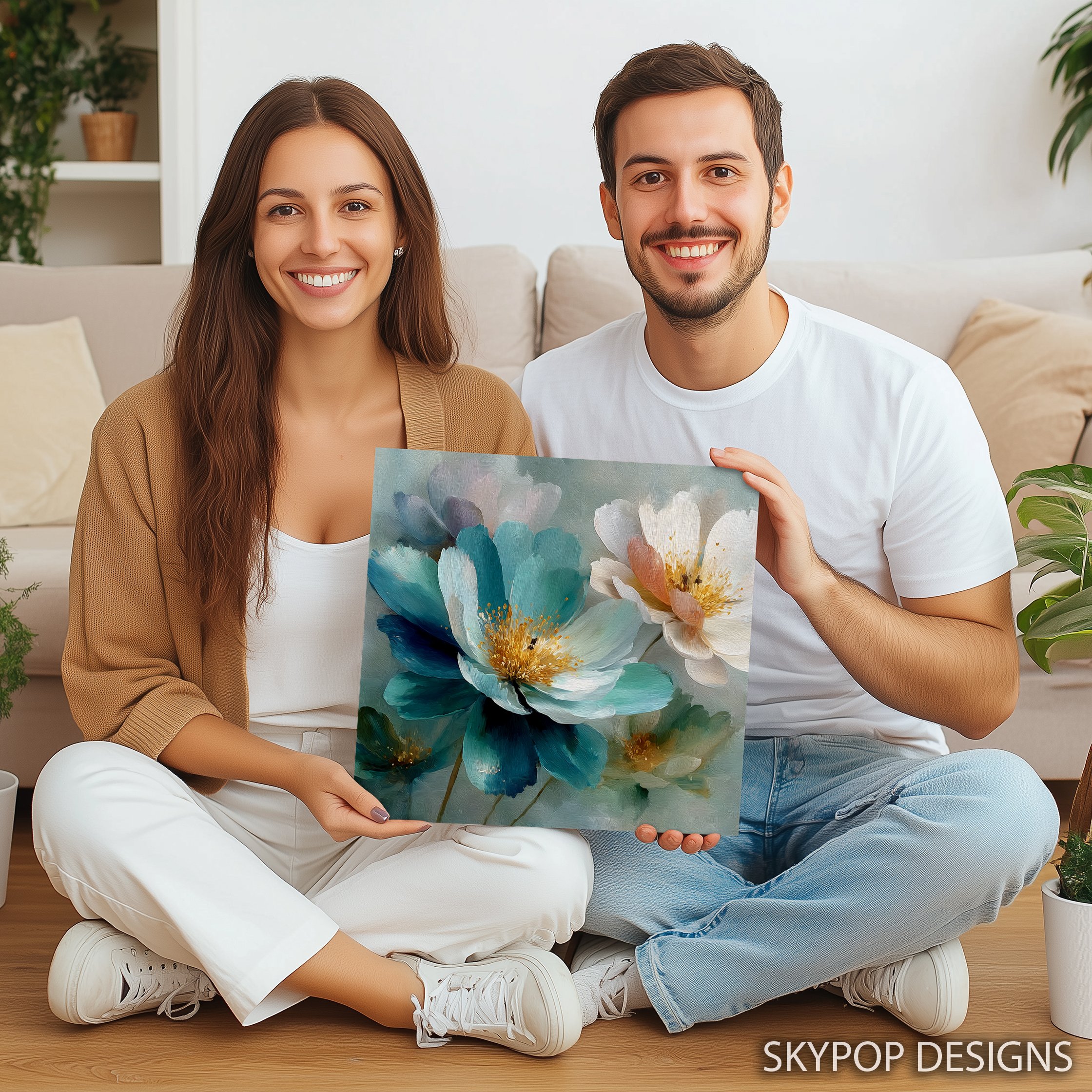 9.jpg Teal Peony Bloom Art