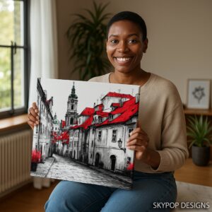 European Red Roof Cityscape Art