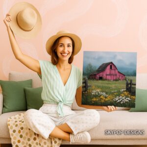 Red Barn Wildflower Art