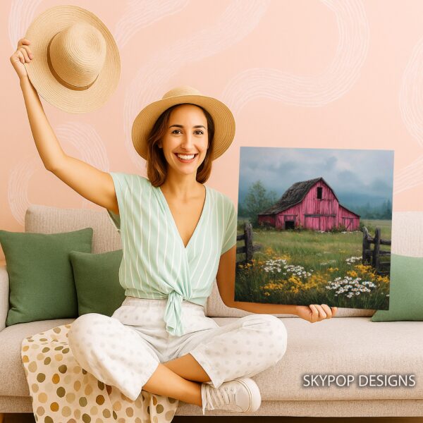 Red Barn Wildflower Art