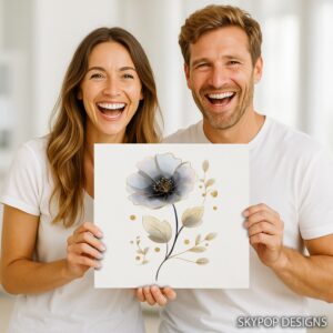 Gray and Gold Flower Art