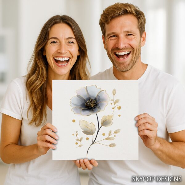 Gray and Gold Flower Art