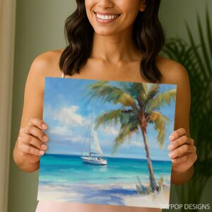 Tropical Beach Sailboat Art