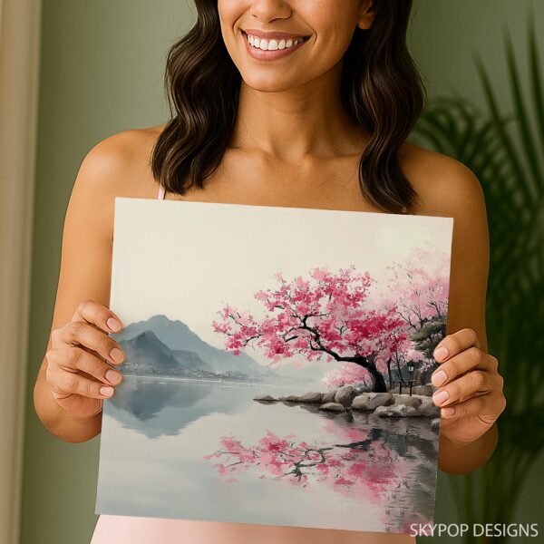 Cherry Blossom Lake Reflection Art