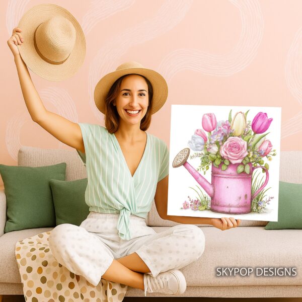Pink Watering Can Flower Art