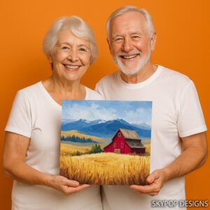 Red Barn Mountain Landscape Art