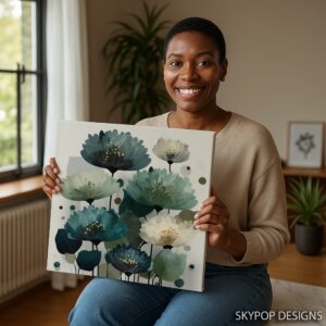 Teal Poppy Flower Art