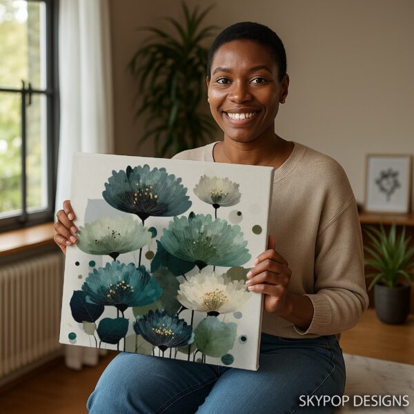 Teal Poppy Flower Art