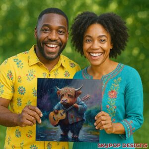 Highland Cow Guitarist Art