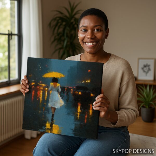 Yellow Umbrella City Night Art