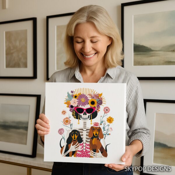 Dachshund Floral Skeleton Art