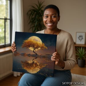 Moonlit Tree Reflection Art
