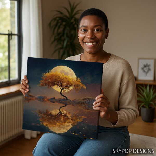 Moonlit Tree Reflection Art