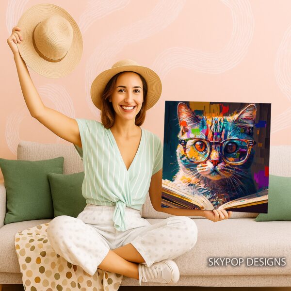 Colorful Cat Reading Art