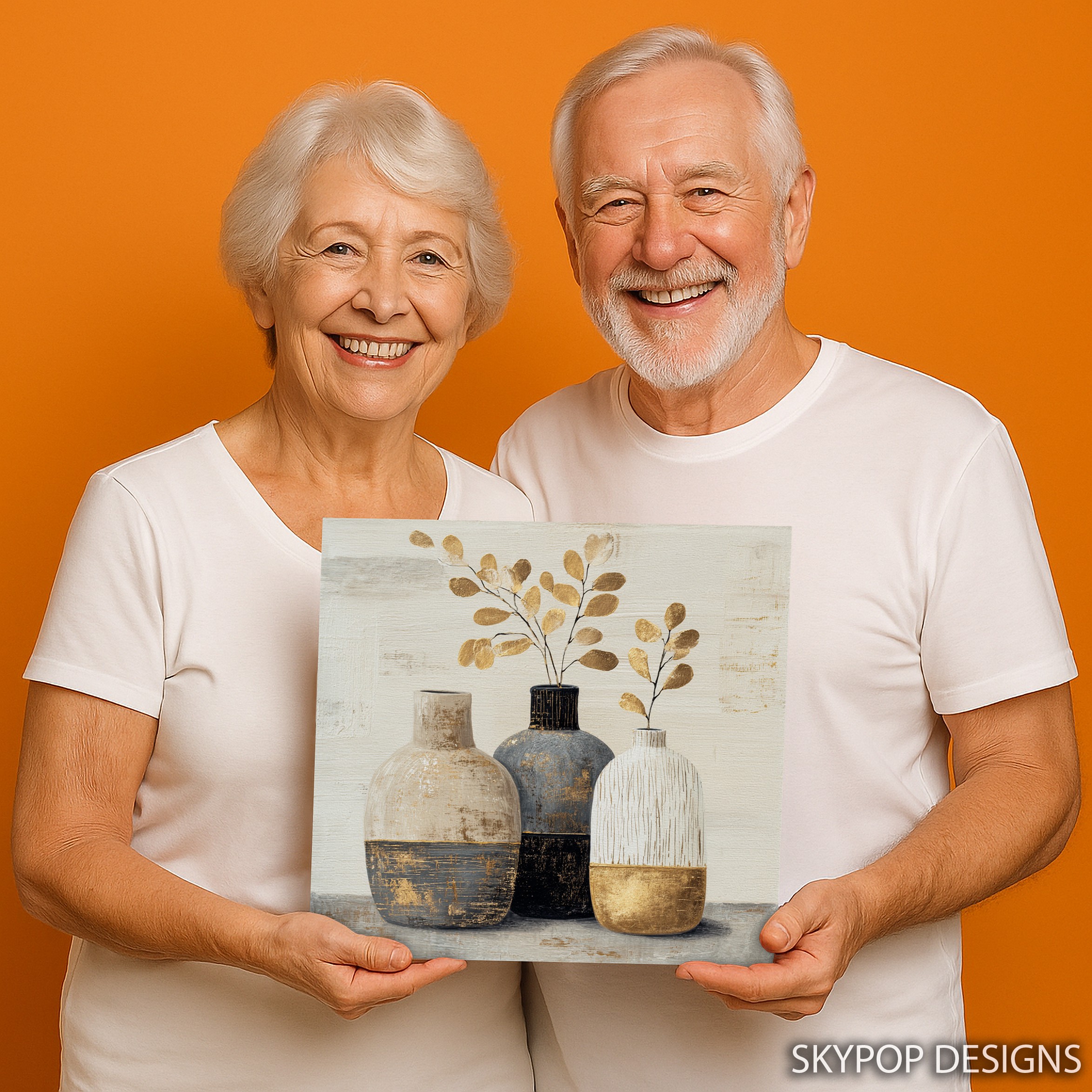 9.jpg Golden Leaf Vase Trio Art