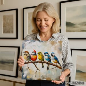 Colorful Birds on Branch Art