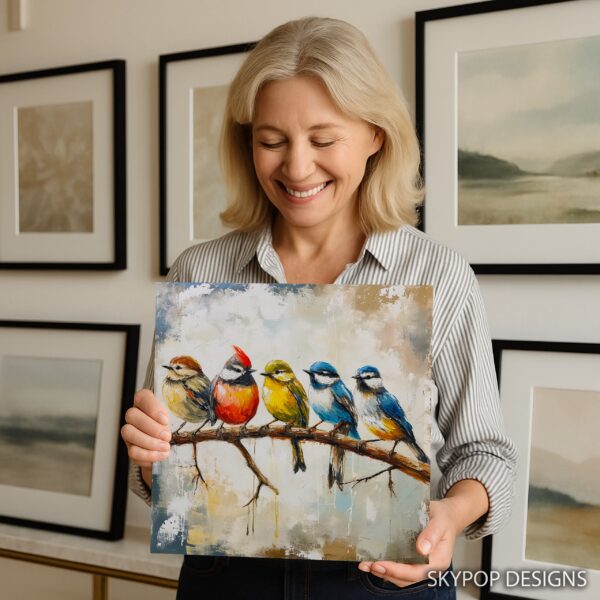 Colorful Birds on Branch Art
