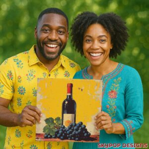 Wine Bottle and Grapes Art
