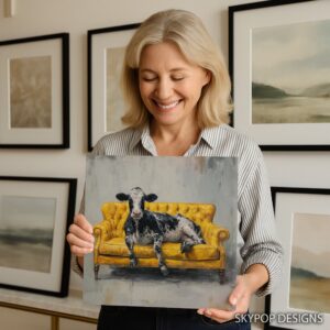 Cow on Yellow Couch Art