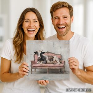 Cow on Pink Couch Art