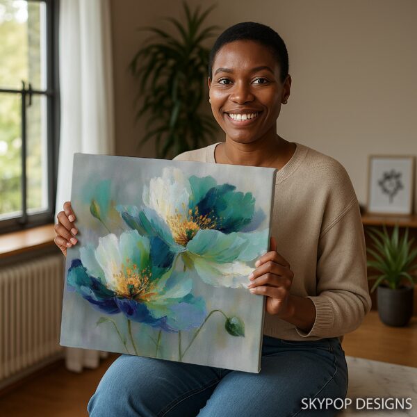 Teal Poppy Bloom Art