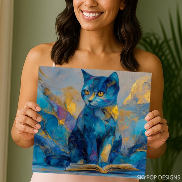 Blue Cat Reading Art
