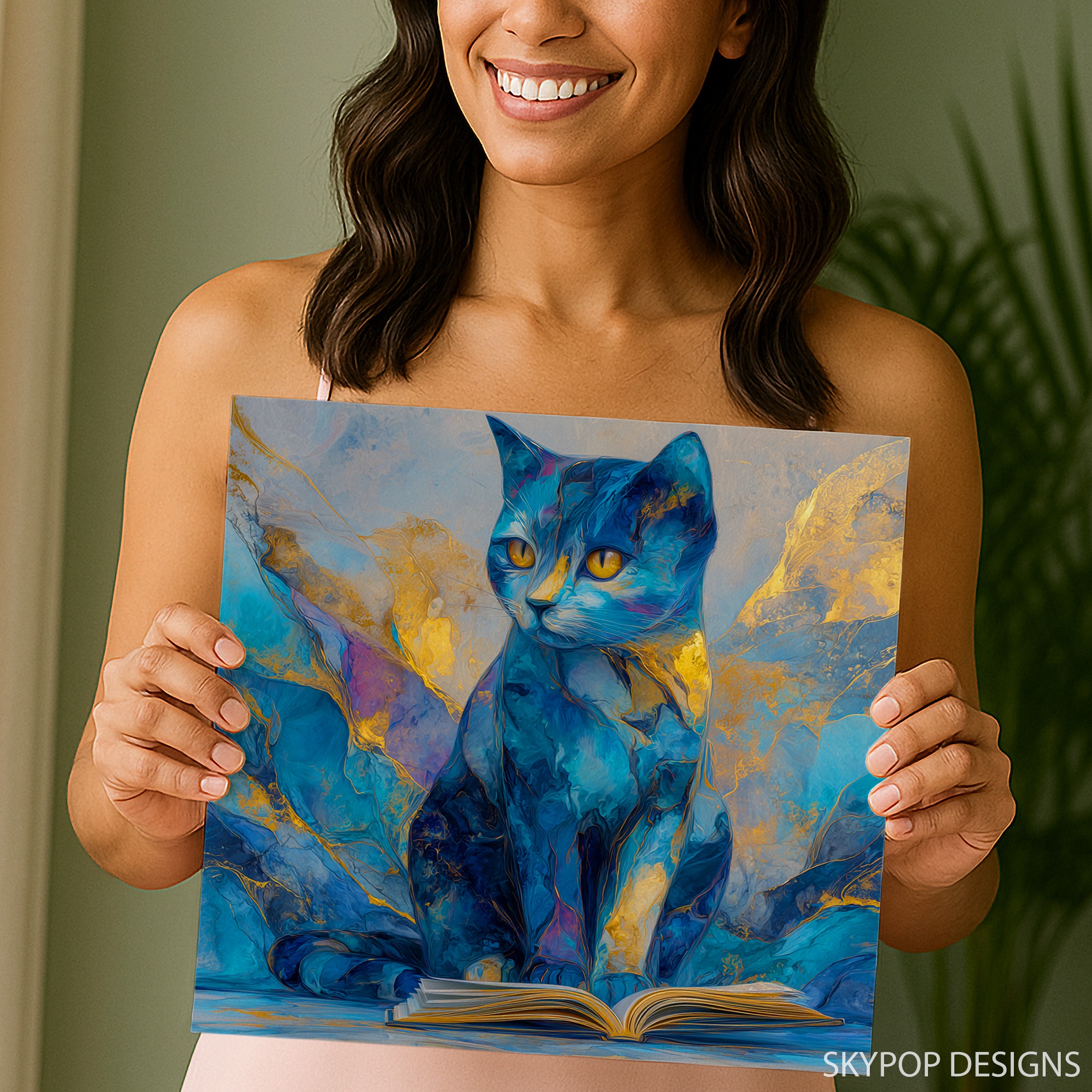 9.jpg Blue Cat Reading Art