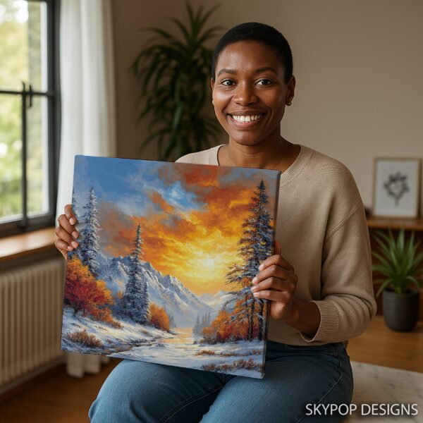 Fiery Winter Sunset Mountain Art