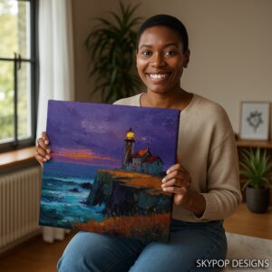 Lighthouse Cliff Sunset Art