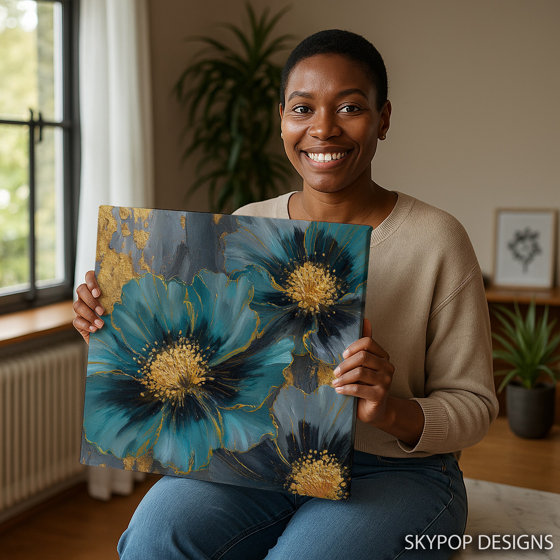 9.jpg Luxe Teal Blooms Art
