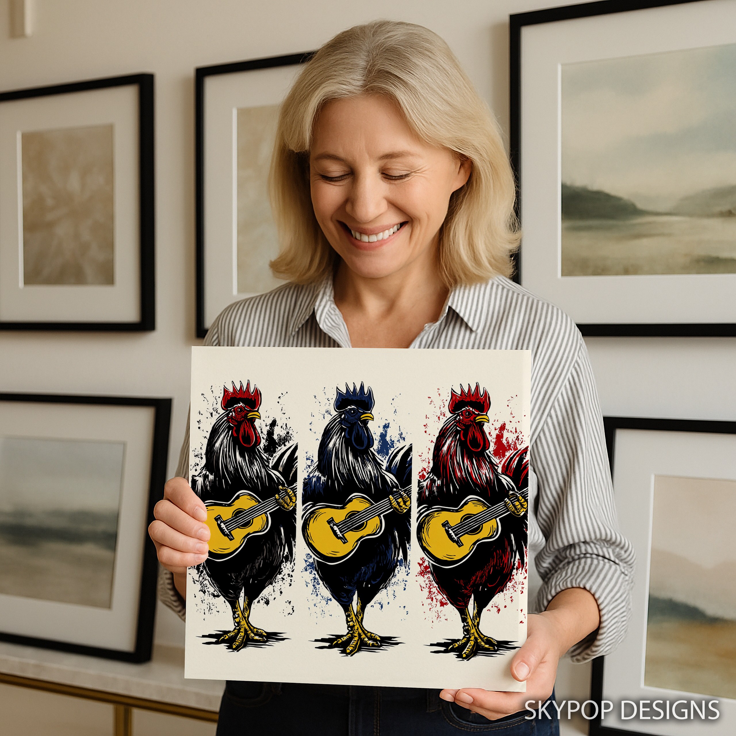 9.jpg Guitar Playing Rooster Art