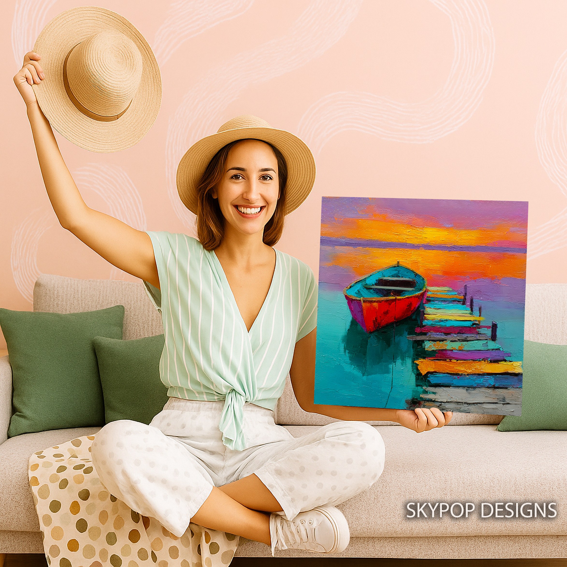 9.jpg Vibrant Sunset Boat Art