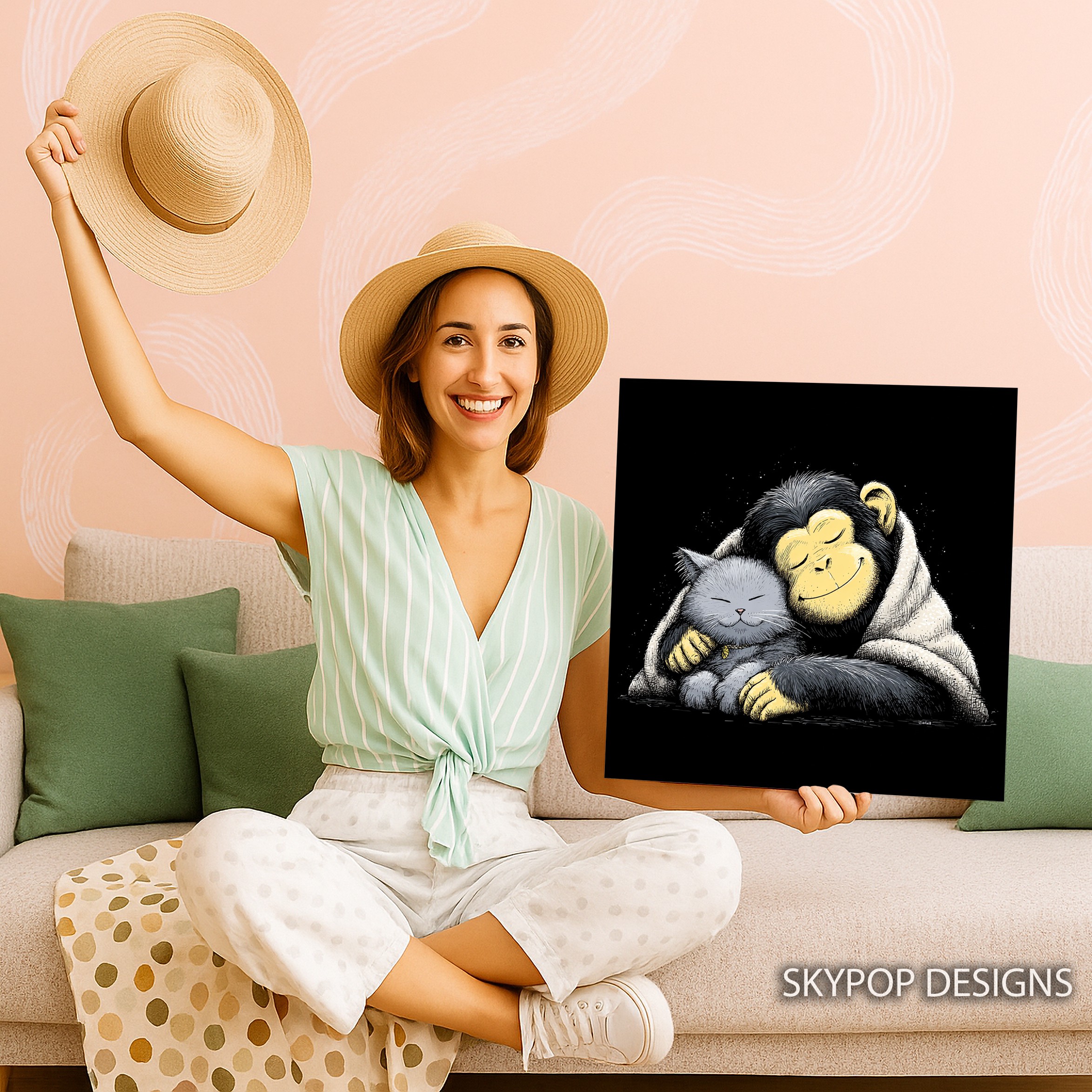 9.jpg Monkey Cat Cuddle Art