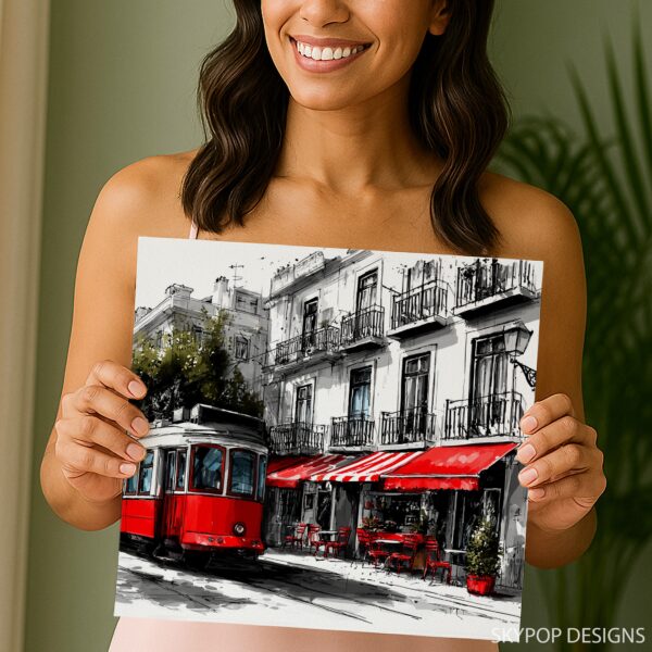 Red Tram City Scene Art