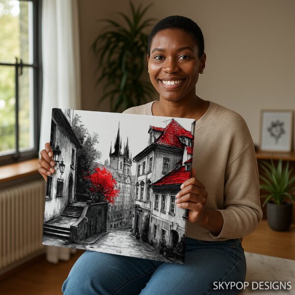 Red Roofed Prague Cityscape Art