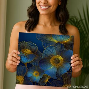 Golden Blue Floral Art