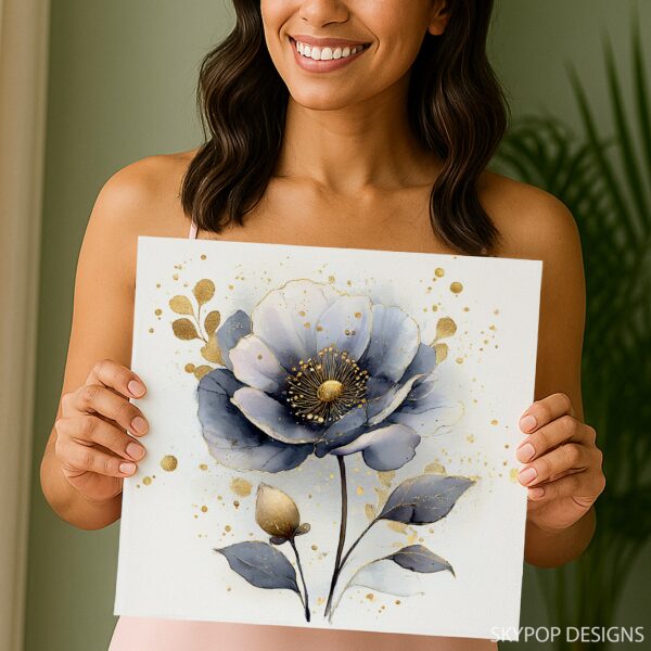 Blue Gold Flower Art