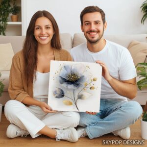 Blue Gold Flower Art