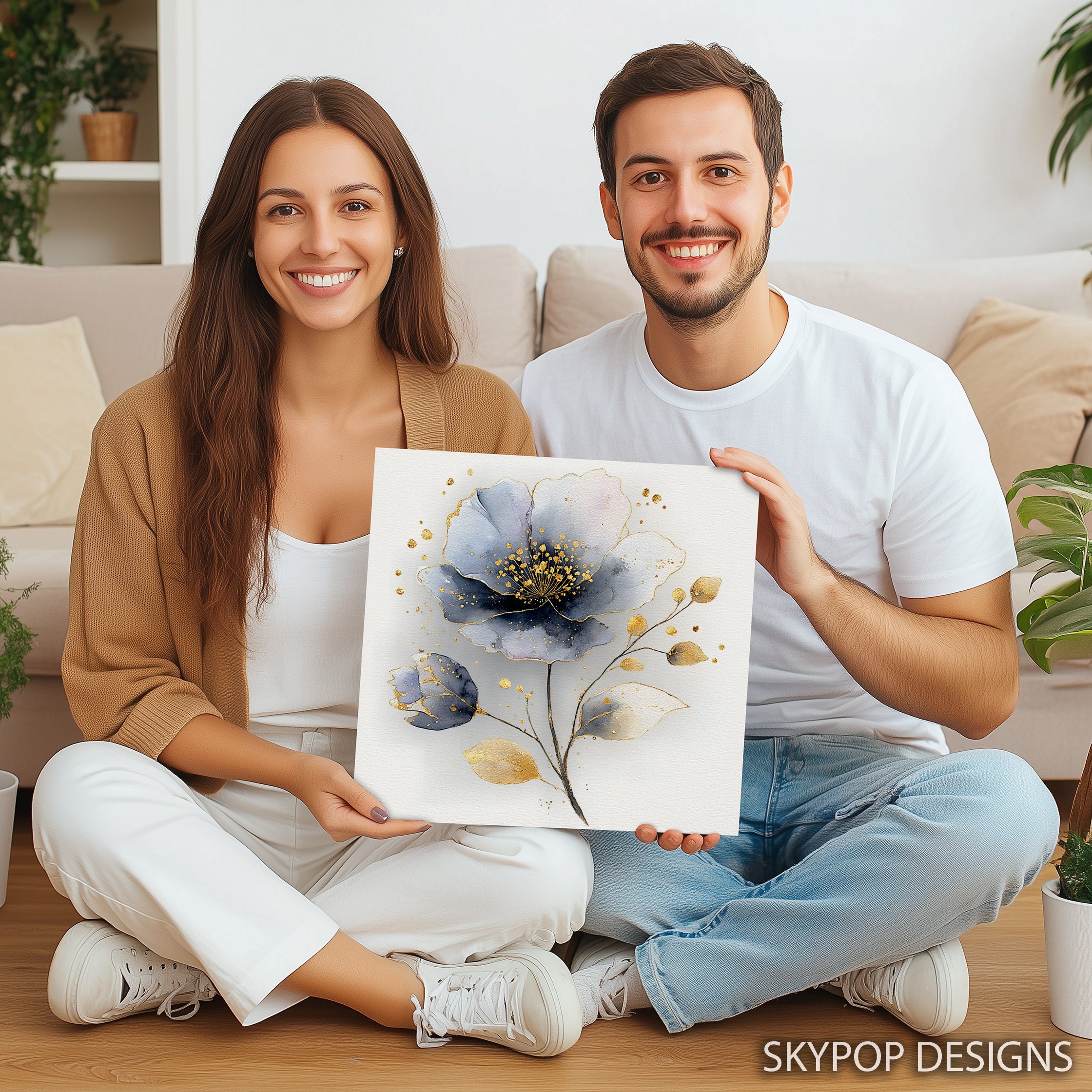 9.jpg Blue Gold Flower Art