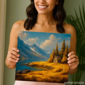 Mountain Lake Cabin Art