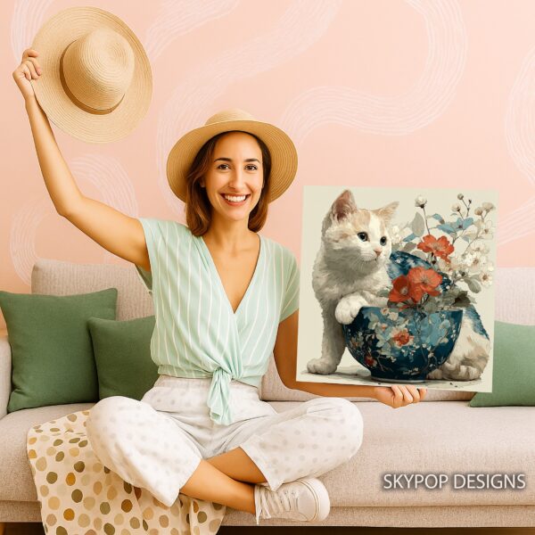 Cat and Flowers Art