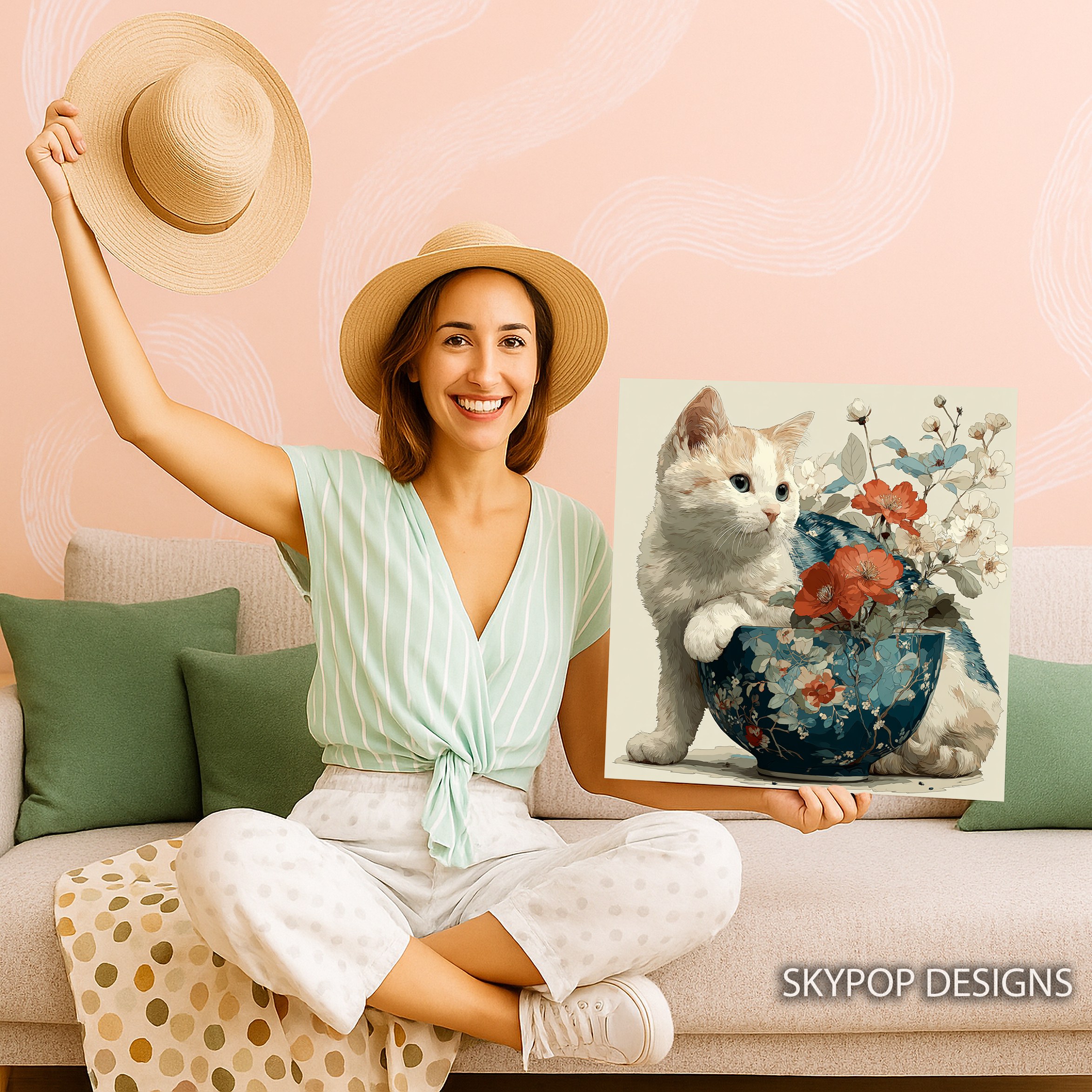 9.jpg Cat and Flowers Art
