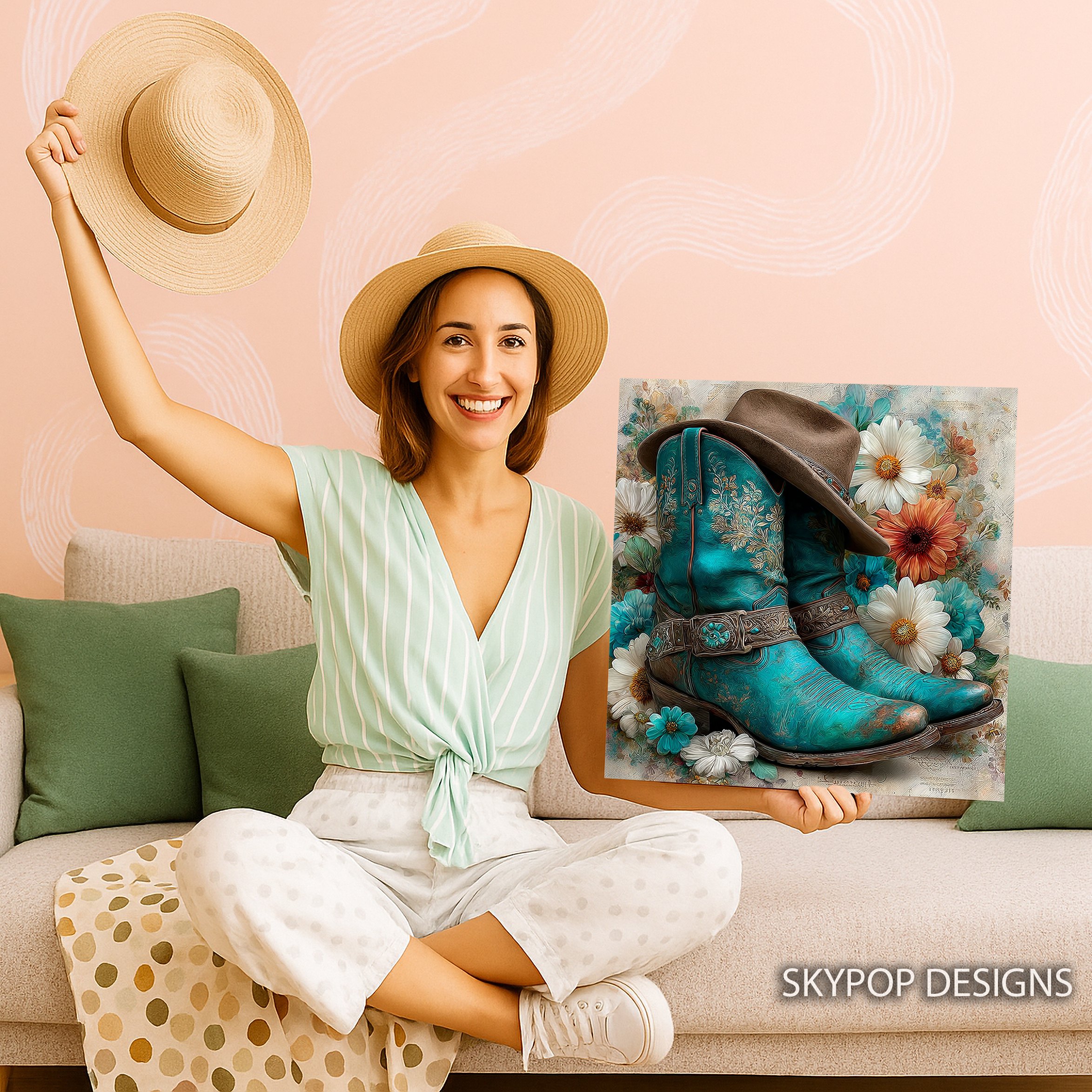 9.jpg Cowboy Boots and Flowers Art