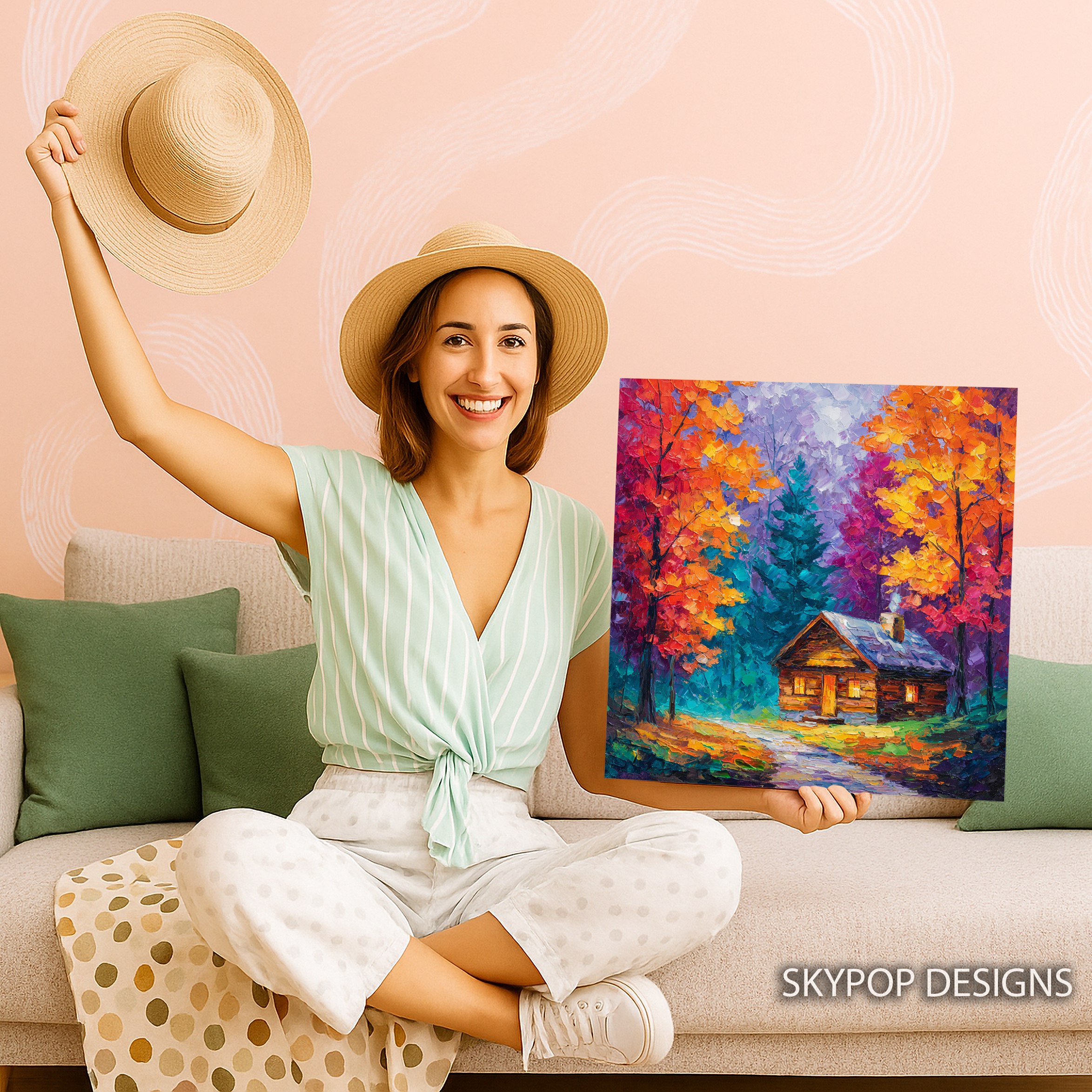 9.jpg Vibrant Autumn Cabin Art